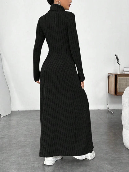 Ribbed Turtleneck Long Sleeve Maxi Sweater Dress