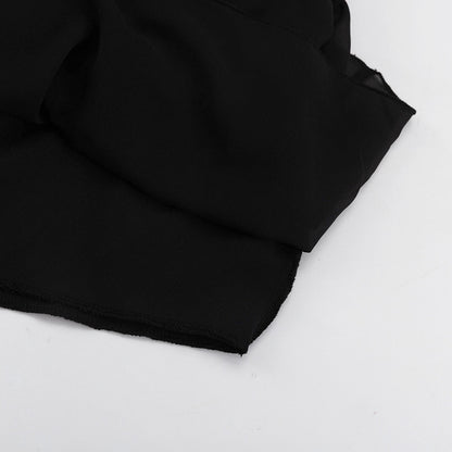Black Chiffon Cutout Mini Dress Mock Neck Long Sleeve