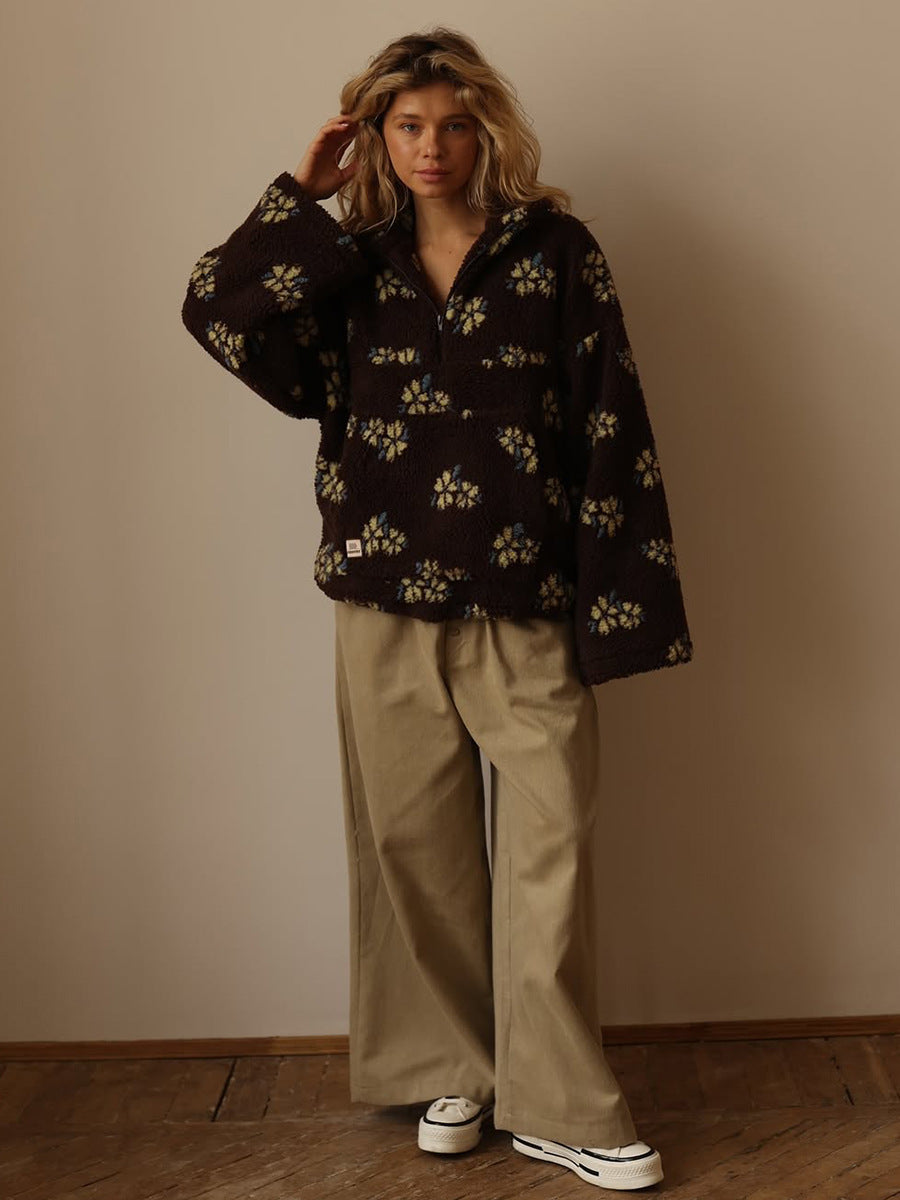 Women's Floral Fleece Quarter Zip Pullover