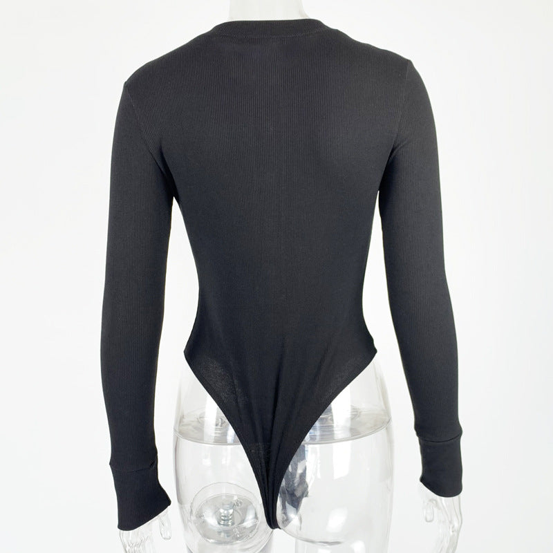 Women's Ribbed Long Sleeve Henley Bodysuit