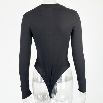 Women's Ribbed Long Sleeve Henley Bodysuit