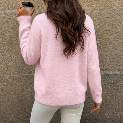 Pink Fuzzy Off Shoulder Sweater Oversized Pullover
