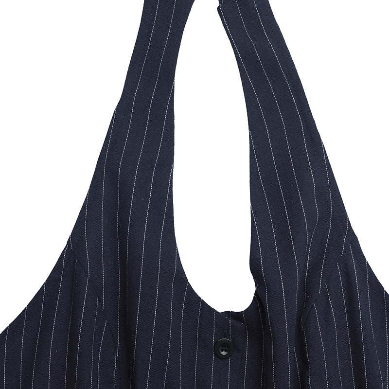 Striped Halter Backless Wide Leg Jumpsuit Office Chic