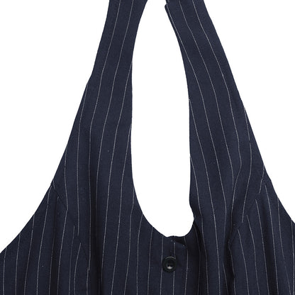 Striped Halter Backless Wide Leg Jumpsuit Office Chic