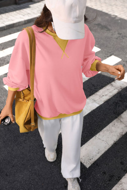 Colorblock Crewneck Sweatshirt Oversized Pullover