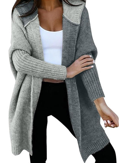 Oversized Hooded Color Block Open Front Long Cardigan