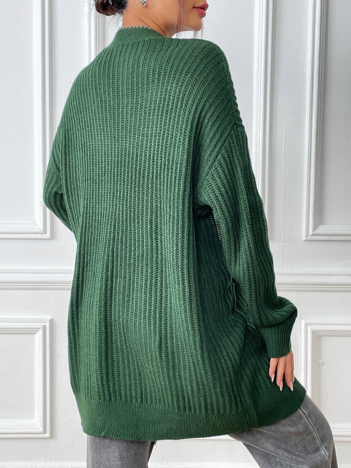 Autumn and Winter Women's Long-sleeved Double-pocket Casual Cardigan Jacket