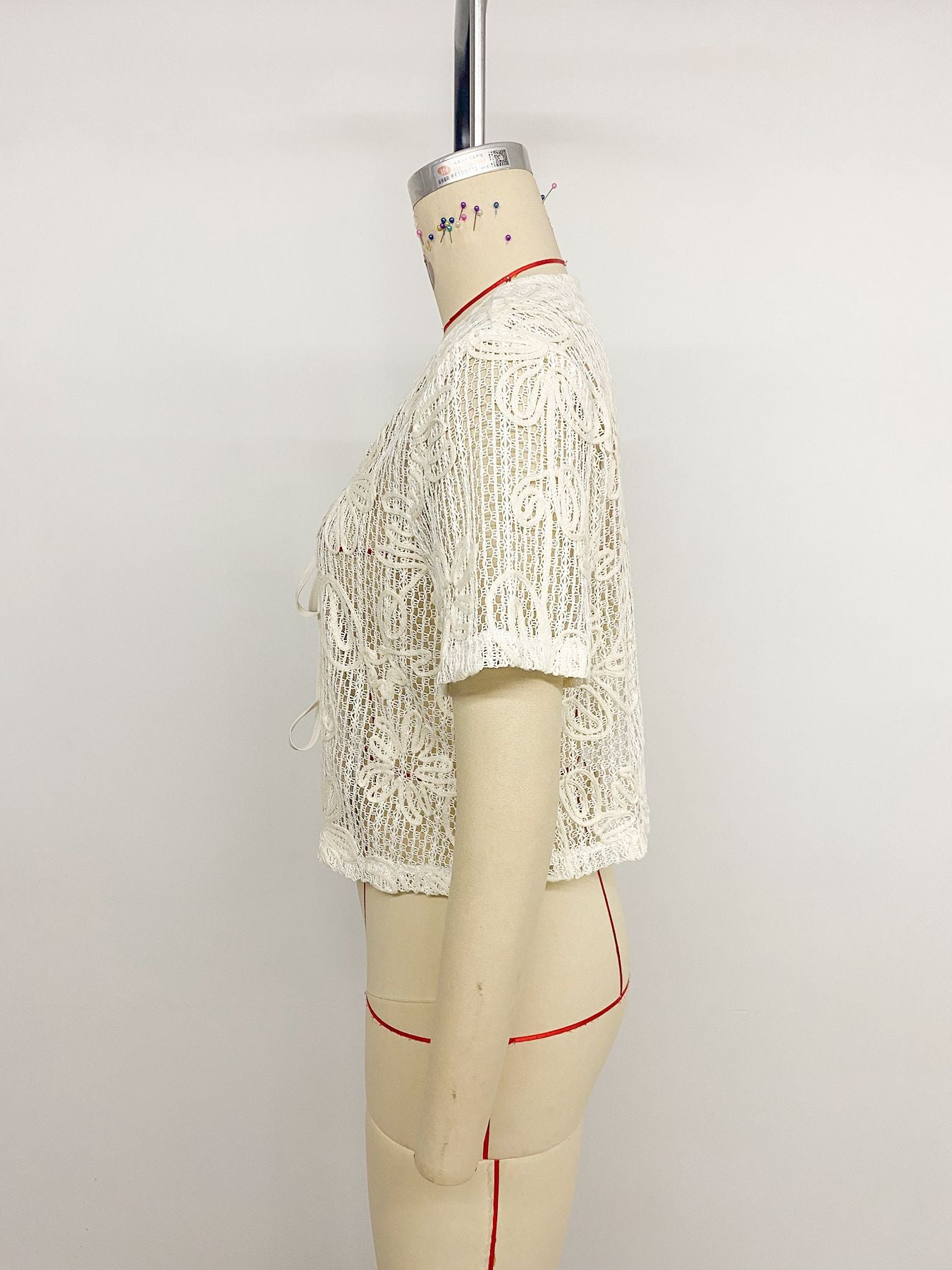Women's Boho Tie Front V-Neck Short Sleeve Lace Cardigan