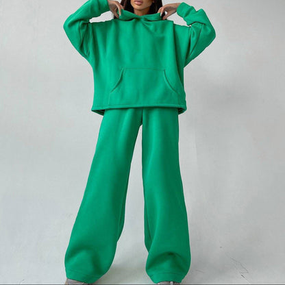 Women's Fleece Hoodie Wide Leg Pants Matching Set