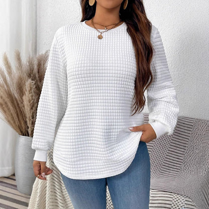 Plus Size Waffle Knit Crew Neck Tunic Sweatshirt
