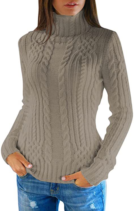 Women's Fitted Cable Knit Turtleneck Sweater