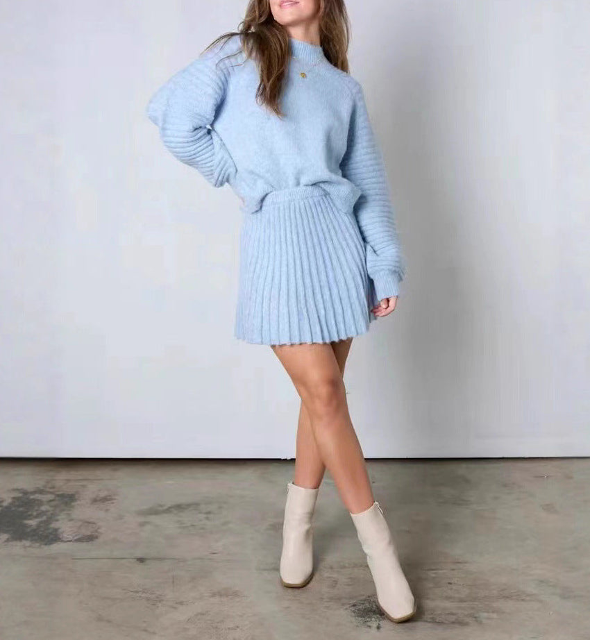 Women's Ribbed Knit Sweater Skirt 2 Piece Set