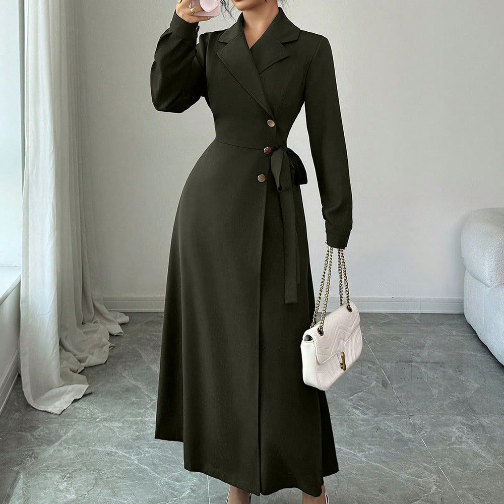 Women Tie Waist Blazer Dress Long Sleeve Midi Elegant