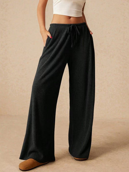 Ribbed Drawstring Wide Leg Lounge Pants