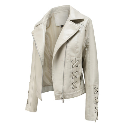 Women's Faux Leather Lace Up Moto Jacket Zip Up Biker