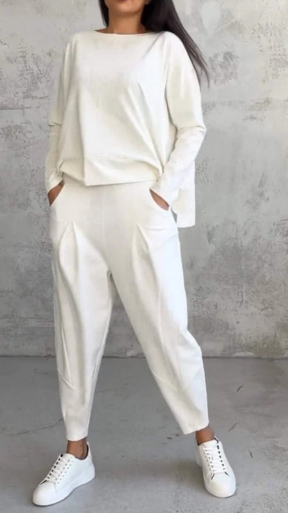 Womens Casual Two Piece Set Long Sleeve Top Pants Pockets