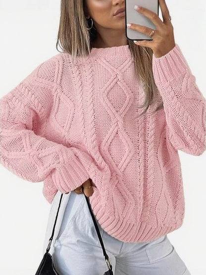 Womens Oversized Cable Knit Crew Neck Pullover Sweater