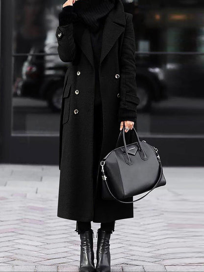 Womens Long Lapel Coat Double Breasted Winter Overcoat