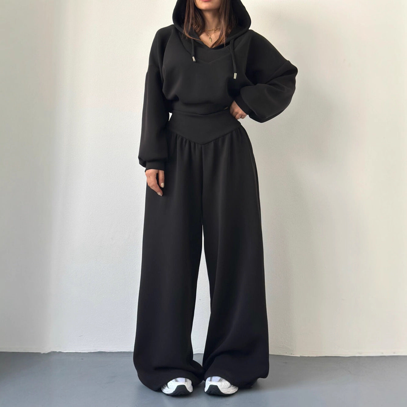 Women's V Neck Hoodie Wide Leg Sweatpants Lounge Set