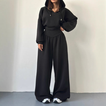 Women's V Neck Hoodie Wide Leg Sweatpants Lounge Set