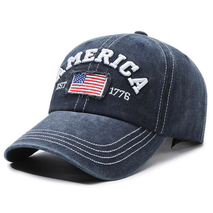 Vintage America Flag Embroidered Washed Baseball Cap