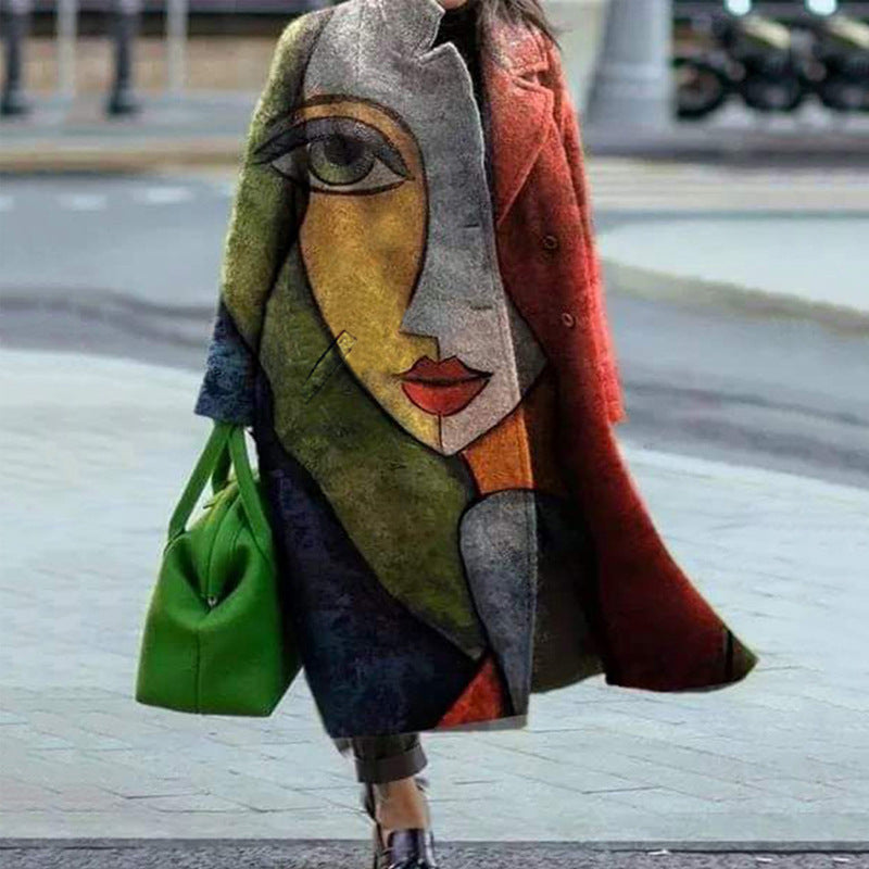 Women's Oversized Long Plaid Printed Coat Jacket