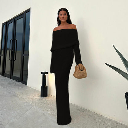 Sexy Off Shoulder Knit Maxi Dress Backless Long Sleeve