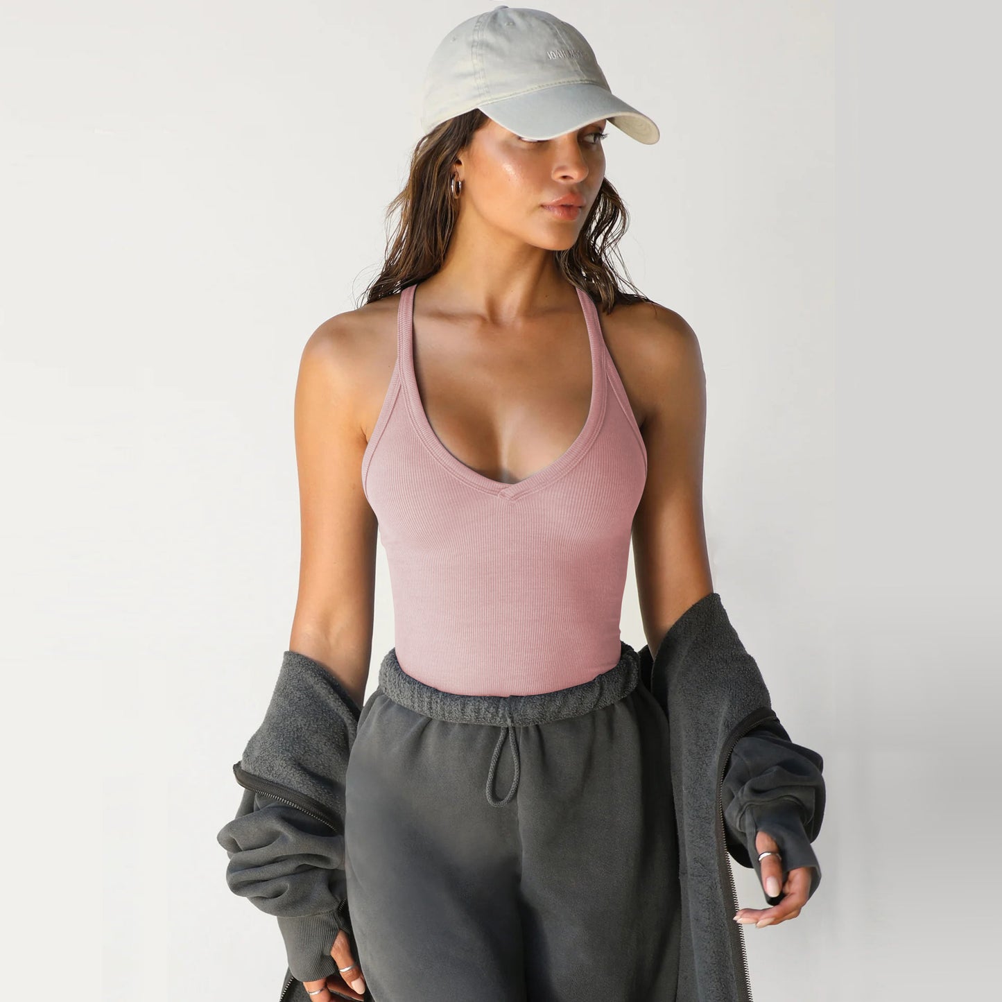 Ribbed Halter Tank Top Slim Fit Sleeveless Basic