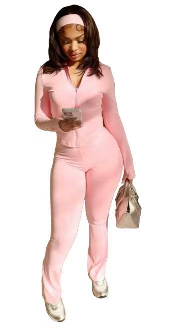 Women's 3-Piece Zip-Up Lounge Set Top Pants Headband