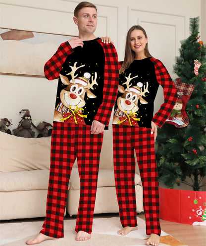 Cartoon Deer Plaid Parent-child Dress Printed Christmas Pajamas