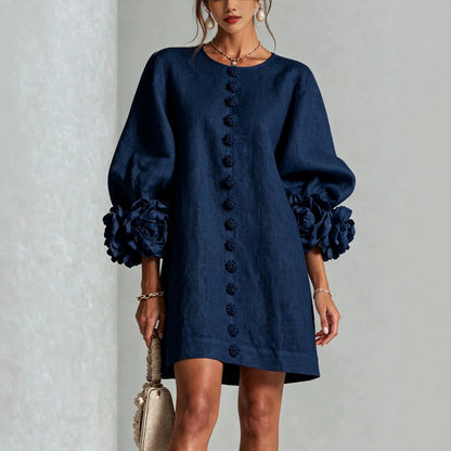 3D Floral Lantern Sleeve Mini Shift Dress