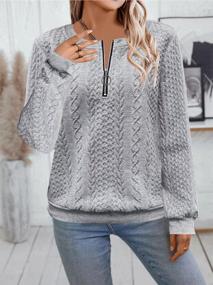 Women's Cable Knit Half Zip Pullover Sweatshirt Long Sleeve
