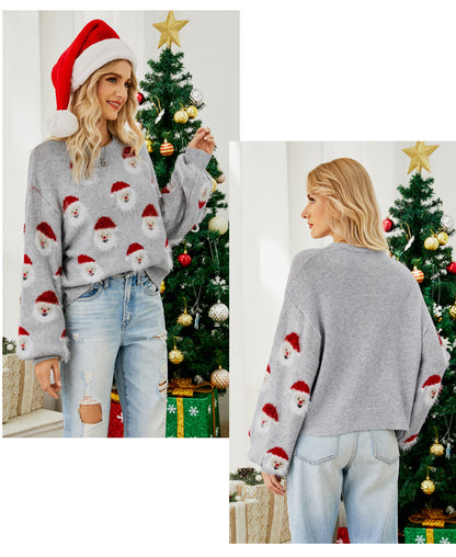 Santa Claus Pattern Knit Christmas Sweater Pullover for Women