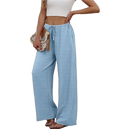 Women Wide Leg Pants Drawstring Waist Pockets Soft Lounge