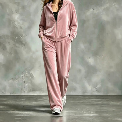Women's Velour Zip Hoodie & Pants Two Piece Set