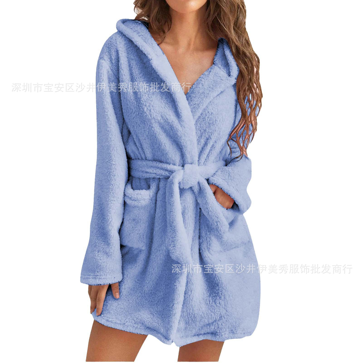 Womens Hooded Plush Fleece Robe Soft Warm Winter