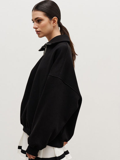 Women's Oversized Half Zip Collared Sweatshirt