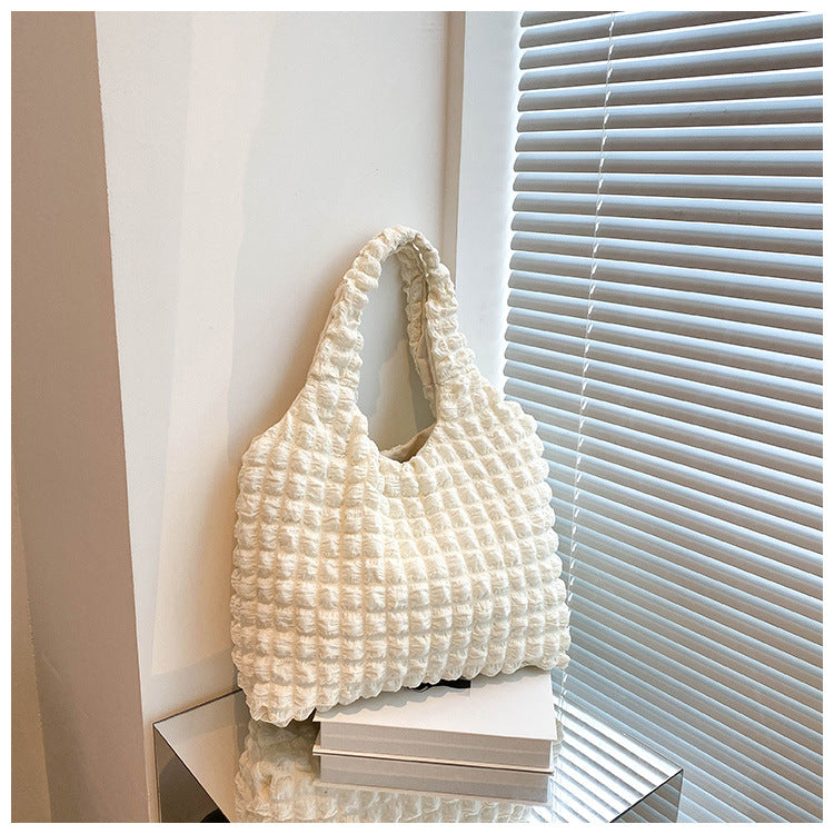 Textured Bubble Knit Shoulder Tote in Rose Pink