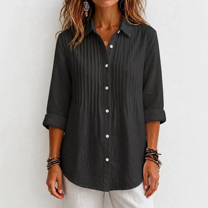 Women's Pintuck Collared Long Sleeve Button Down Shirt