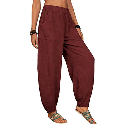 Women's Linen Harem Pants High Waist Loose Casual Boho