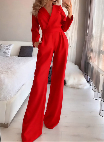 Women's Long Sleeve Blazer Wide Leg Jumpsuit
