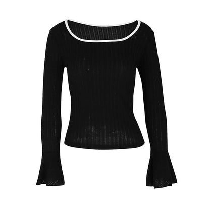 Women's Ribbed Square Neck Bell Sleeve Fitted Top