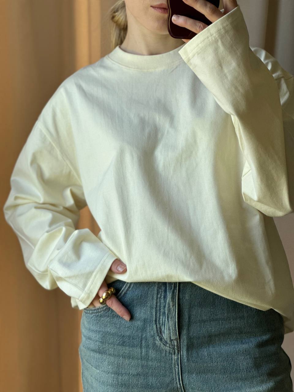 Heavyweight Cotton Long Sleeve Crewneck Oversized T Shirt