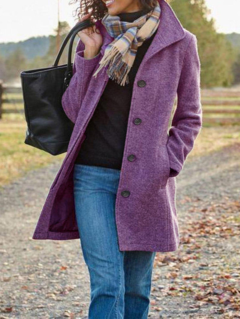 Women's Wool Blend Single Breasted Mid-Length Winter Coat