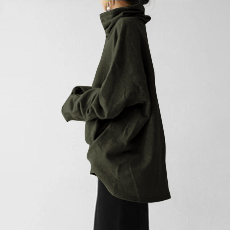 Women's Oversized Turtleneck Fleece Sweatshirt Pocket