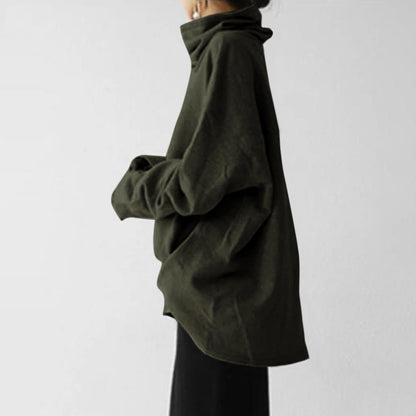 Women's Oversized Turtleneck Fleece Sweatshirt Pocket
