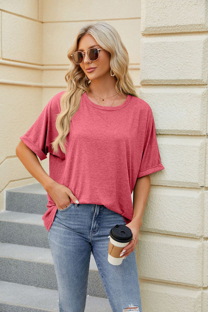 Loose Fit Crew Neck Short Sleeve Casual Basic Tee