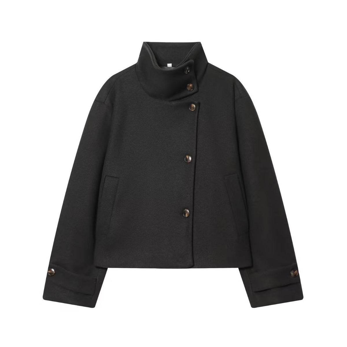 Women's Oversized Stand Collar Wool Blend Cropped Jacket