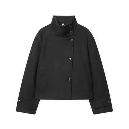 Women's Oversized Stand Collar Wool Blend Cropped Jacket