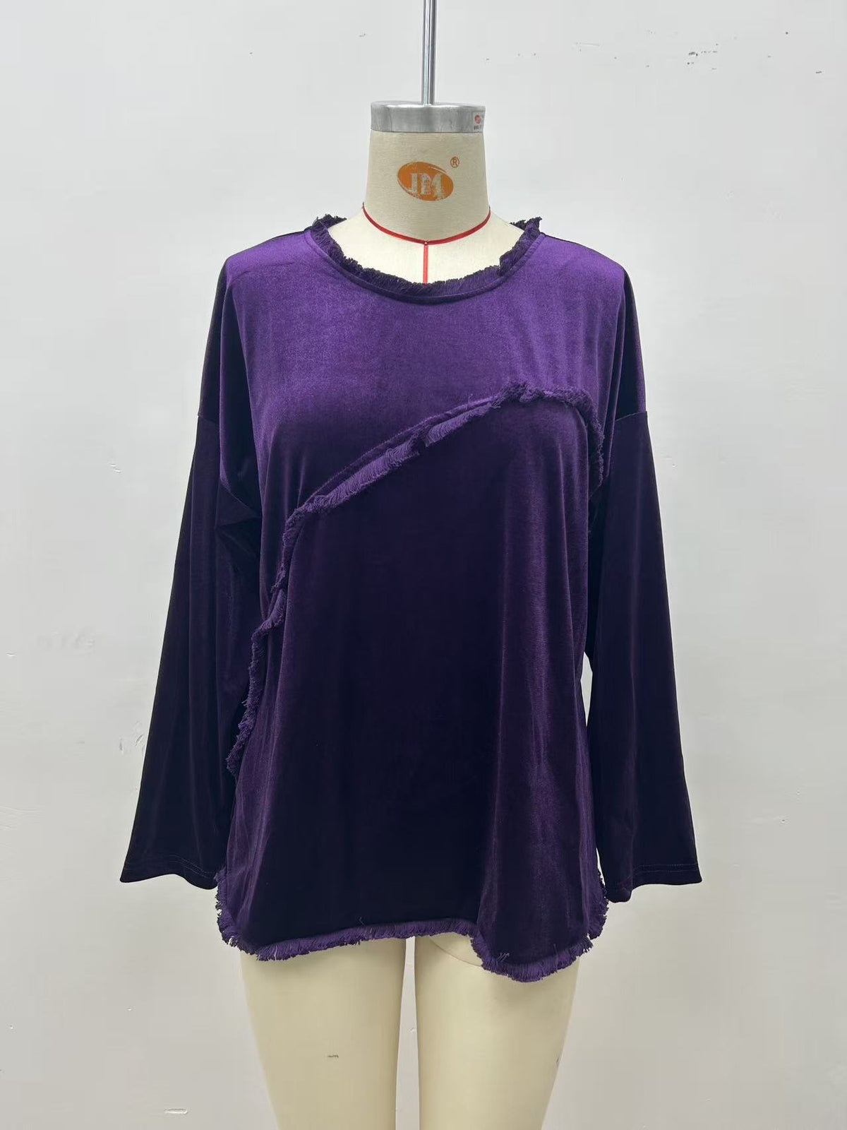 Women's Velvet Fringe Long Sleeve Round Neck Top